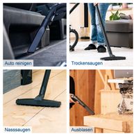 Der Scheppach Nass- und Trockensauger ASP50-ES kann zum Auto reinigen, Trockensaugen, Nasssaugen und Ausblasen verwendet werden.