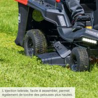 The Scheppach petrol ride-on lawnmower MR225-61 features side ejection, easy assembly, and is suitable for taller lawns.