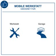 Mobile Werkstatt geeignet für Werkstatt und Garage. Enthält Werkzeugwand und Werkbank.