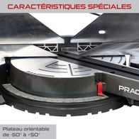 The sliding cross-cut mitre saw PX-KZS-305PA Practixx features an adjustable table from -50° to +50° for precise cuts at various angles.