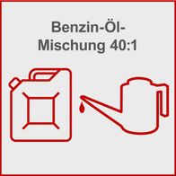 Benzin-Öl-Mischung 40:1 für die Scheppach Benzin Kettensäge CSP560S. Einfache Handhabung mit Kanister und Ölkännchen.