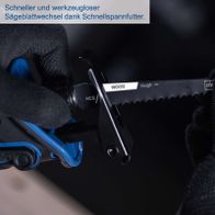 Scheppach Akku-Säbelsäge mit Schnellspannfutter für schnelle Wechsel des Blattes