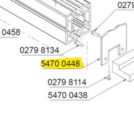 Abdeckplatte 3x70x74 von Scheppach. Die Abdeckplatte ist mit mehreren Befestigungselementen verbunden, darunter Schrauben und Muttern. Die Teile sind mit Beschriftungen wie 0279 8134, 5470 0448, 0279 8114 und 5470 0438 gekennzeichnet.