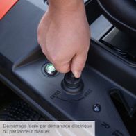 Der Scheppach Benzin-Aufsitzrasenmäher MR200-61 bietet einfaches Starten durch elektrischen Anlasser oder manuellen Starter.