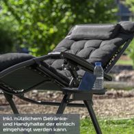 Klappbare Gartenliege mit integriertem Getränkhalter und Handyhalter für praktische Nutzung