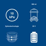 Zyklontechnologie mit 10 kPa Druck, 560 ml Kapazität, 20 V Stromversorgung für Abfallbeutel