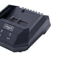 Scheppach Ladegerät BC1.5A-Li12V, Ansicht von schräg oben. Das Gerät hat einen Einschalter und einen Ausschalter.