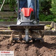 Die Elektro Motorhacke MTE380 von Scheppach verfügt über 16 Messer aus Stahlblech für effizientes Arbeiten.