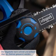 Scheppach Akkusäge mit Spannmechanismus für Ketten über Stellrad