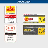The Scheppach Aero² Spade received multiple awards for innovation, high quality, ease of use, and functionality. Rated as 'VERY GOOD' and 'GOOD - VERY GOOD' for price/performance.