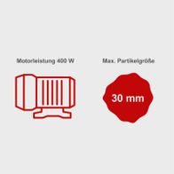 Die Schmutzwasserkombipumpe DWP400 hat eine Motorleistung von 400 Watt und kann Partikel bis zu einer Größe von 30 mm fördern.