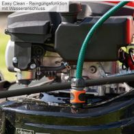 Der Benzin-Rasenmäher PML56-225ES von Scheppach bietet eine Easy Clean-Reinigungsfunktion mit Wasseranschluss für einfache Reinigung.
