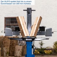 Der Holzspalter HL810 spaltet Holz bis zu einem Durchmesser von 300 mm mühelos. Die Maschine ist robust und effizient im Holzspalten.