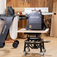 Abricht- und Dickenhobel Practixx mit höhenverstellbarem Arbeitsbett und Abzugsanlage