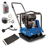 Scheppach Benzin Rüttelplatte HP2000S mit Wartungskit. Enthält Ölkanister, Luftfilter, Zündkerze, Dichtungen und Ersatzteile. Ideal für regelmäßige Wartung und Instandhaltung.