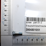 Linsenschraube mit Kreuzschlitz M5x16, Artikelnummer 3904801051, gezeigt von der Seite mit Maßstab.
