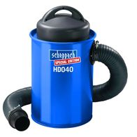 Absauganlage HD040 von Scheppach Special Edition, gezeigt von der Seite mit angeschlossenem Schlauch.