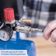 Schnellkupplung für Werkzeugwechsel in einem Kompressor-System, mit integriertem Druckmesser