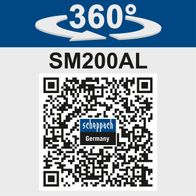 Der Doppelschleifer SM200AL von Scheppach bietet eine 360-Grad-Schleifmöglichkeit. Weitere Details finden Sie unter dem QR-Code.