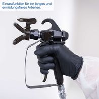 Das Airless Farbsprühsystem ACS4000 von Scheppach verfügt über eine Einrastfunktion für ermüdungsfreies Arbeiten.
