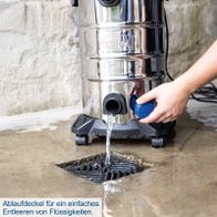 Der Scheppach Elektro Nass-/Trockensauger VC30 Premium verfügt über einen Ablaufdeckel für einfaches Entleeren von Flüssigkeiten.