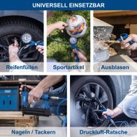 Universal einsetzbare Dienstleistungen für Reifen, Sportartikel und Lufttechnik: Luftzufüllen, Ausblasen, Nageln/Tackern, Druckluft-Radsätze