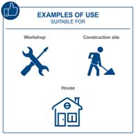 Key features of the Cordless Orbital Sander C-OBS125-X: Ø125 mm sanding disc, oscillation frequency from 6000 - 24,000 rpm, includes 4Ah battery and 2.4A charger.