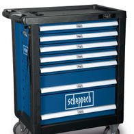 Werkstattwagen TW1000BT von Scheppach, 7-Schubladen, abschließbar, mobil. Gezeigt von der Seite.