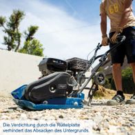 Die Verdichtung durch die Rüttelplatte verhindert das Absacken des Untergrunds.