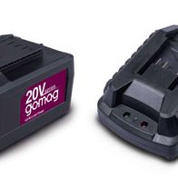 Gomag Akku Starterkit 20V GO-SK4.0. Ersatzakku 4Ah und Ladegerät. Ansicht von links oben.