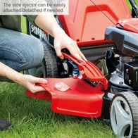 The side ejector can be easily attached/detached if needed. The petrol lawnmower MS173-51 SE by Scheppach has a cutting width of 510 mm and a 65-litre grass bag.