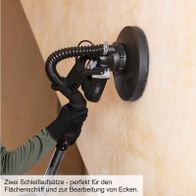 Der Scheppach TBS930-BE Wand- und Deckenschleifer verfügt über zwei Schleifaufsätze, die sowohl für den Flächenschliff als auch für die Bearbeitung von Ecken geeignet sind.