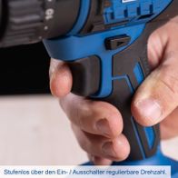 Stufenlose Drehzahlregelung über Ein-/Ausschalter für Akku-Schlagbohrmaschine