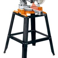 Kappzugsäge HM100LU von Primaster, gezeigt von der Seite auf einem Ständer.