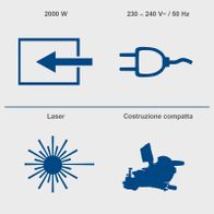 Kappzugsäge mit 2000W Leistung, 230-240V Spannung, Laserführung und kompakter Bauweise.