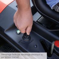 The Scheppach petrol ride-on lawnmower MR225-61 features easy starting with an electric starter or manual pull start.