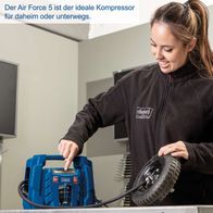 Der Air Force 5 ist der ideale Kompressor für daheim oder unterwegs. Er ist handlich und mobil und verfügt über einen digital einstellbaren Druck.