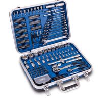 Werkzeugkoffer TB235 von Scheppach mit 233 Teilen. Enthält verschiedene Schraubenschlüssel, Stecknüsse, Bits und Zangen. Alles in einem stabilen ABS-Kunststoffkoffer.