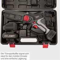 Der Transportkoffer eignet sich ideal für den mobilen Einsatz und eine einfache Lagerung. Enthält einen Akku-Gehölzschneider mit 20V Akku, Ladegerät und Koffer.