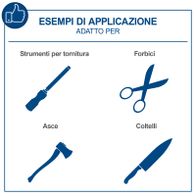 Illustration mit Werkzeugen: Schneidmesser, Skalpell, Schere, Hammer und Beil für Produktinformationen