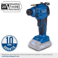 Der Akku-Handkompressor C-AC20-X-Set-S von Scheppach bietet 10 Jahre Garantie bei Online-Registrierung. Teil des 20V IXES Akkusystems für alle Geräte. Ein Akku für alle Geräte.