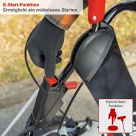 Die Kehrmaschine SC2200PE von Scheppach bietet eine E-Start-Funktion für müheloses Starten und eine Hybrid-Start-Funktion für zusätzliche Flexibilität.