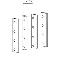 Distanzplatte Spaltmesser, vier verschiedene Ansichten des Werkzeugs, Vorder-, Rück- und Seitenansicht.