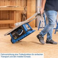 Tischkreissäge mit Trolleyfunktion für einfachen Transport und mobilen Einsatz