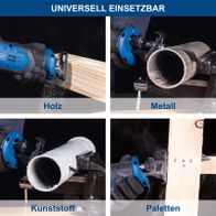 Akku-Säbelsäge mit universellen Halterungen für Holz, Metall, Kunststoff und Paletten