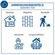 Anwendungsbeispiele für die Scheppach Benzin Rüttelplatte HP2000S: Hausbau, Wegebau, Baustelle, Handwerk, Landschaftsbau.