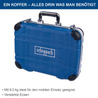 Werkzeugkoffer von Scheppach mit 6,3 kg Gewicht, ideal für mobilen Einsatz, mit verstärkten Ecken und Rollen