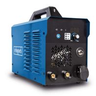 3in1 Kombi-Schweißgerät WSE4000-CUT Scheppach, Ansicht von hinten. Das Gerät verfügt über digitale Anzeige, verschiedene Anschlüsse und Lüftungsschlitze.