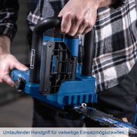 Ergonomischer Rundgriff für vielseitige Handhabung und Komfort beim Arbeiten mit der Scheppach-Elektrokettensäge