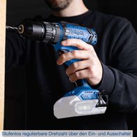 Die Akku-Schlagbohrmaschine C-CD45-X von Scheppach bietet eine stufenlos regulierbare Drehzahl über den Ein- und Ausschalter. Sie verfügt über ein Drehmoment von 45Nm und 19+1 Drehmomentstufen.